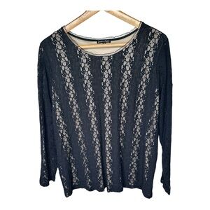 Vintage Y2K Black Lace Overlay Top Size 2X Stretchy Whimsygoth Dark Romantic